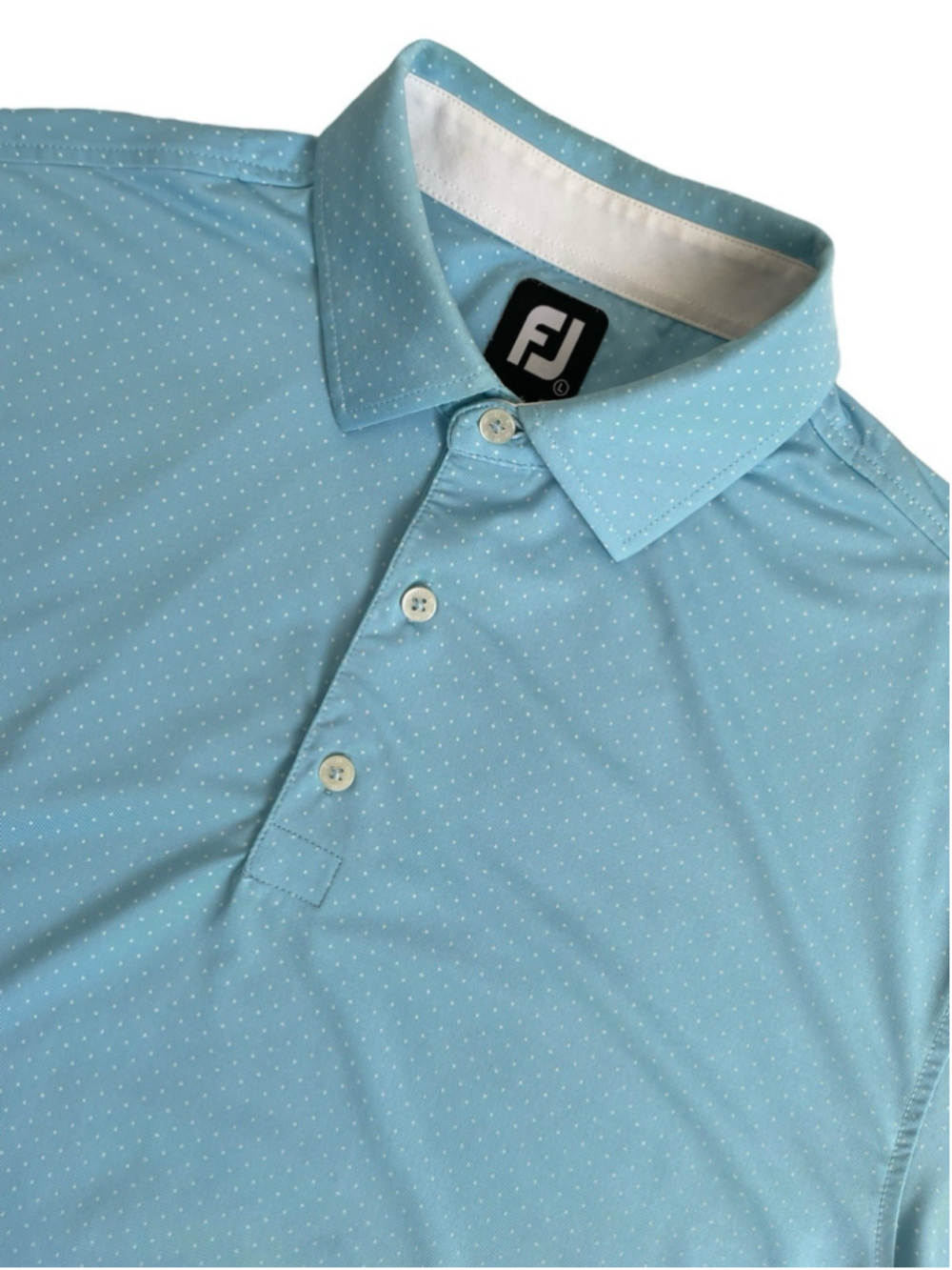 FootJoy Golf Performance Polo Shirt Mens Large Sky Blue Polka Dot Print